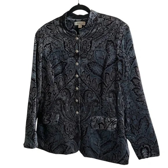 Coldwater Creek Velvet Paisley Jacket Blue & Brown Print Size X-Large women’s - Picture 12 of 13